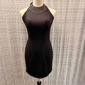 Rachel Allan Black Backless Dress with Embellished Neckline